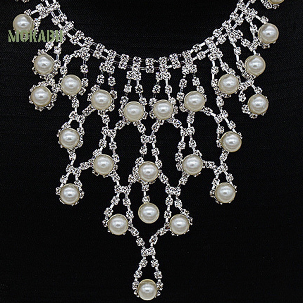 [Mới] 1 Set Vòng cổ Và Bông Tai Nhiều Lớp Đính Ngọc Trai Giả Thanh Lịch Không Gây Dị Ứng Cho Cô Dâu