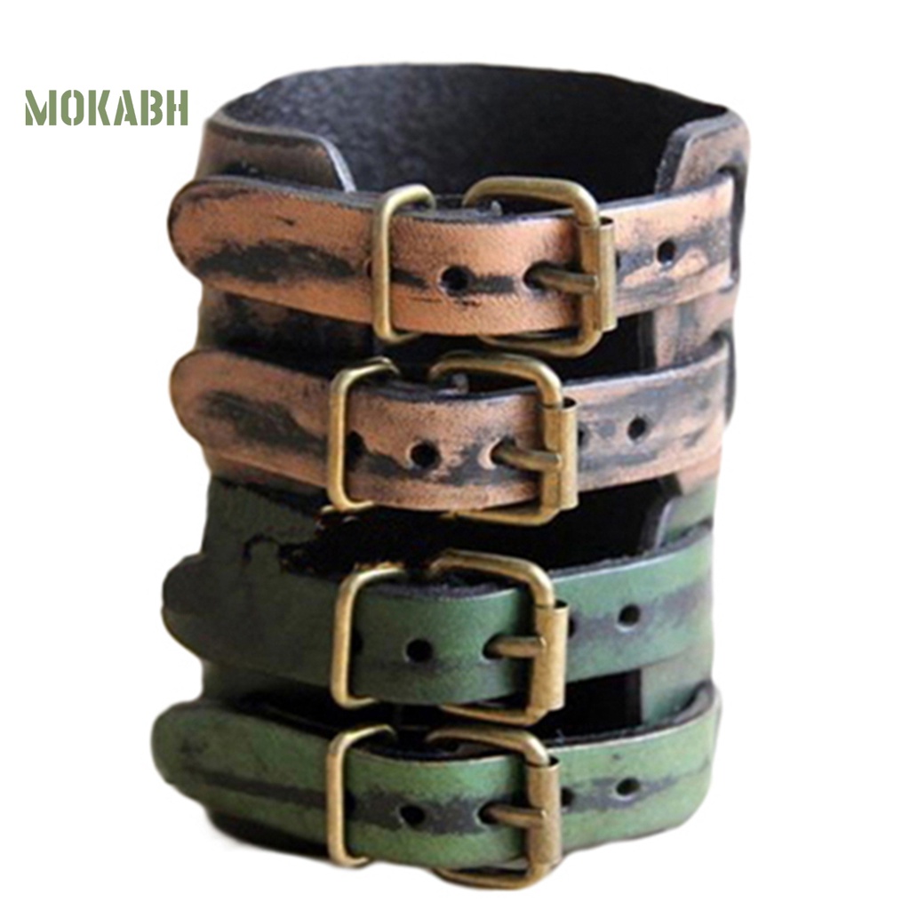 Vòng Tay Giả Da 2 Lớp Bản Rộng Tùy Chỉnh Thời Trang Cho Nam