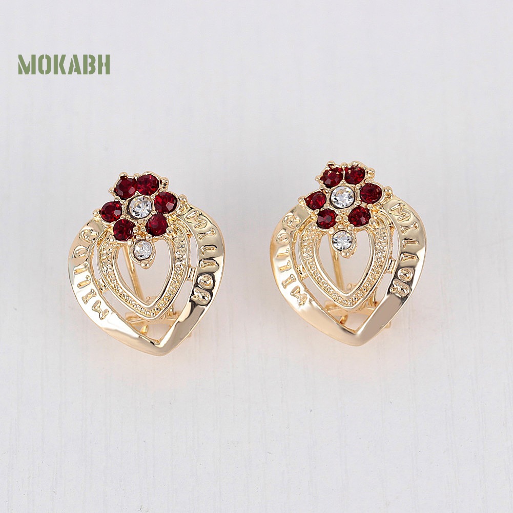 Bộ Trang Sức Gồm Vòng cổ / Bông Tai / Nhẫn / Vòng Tay Hình Hoa / Trái Tim Đính Đá Thời Trang Cho Nữ