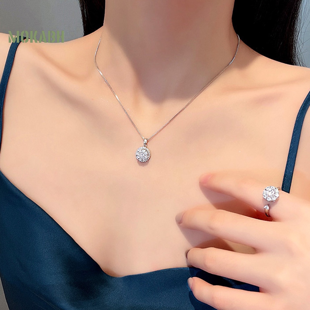 Bộ Vòng cổ + Bông Tai + Nhẫn + Nhẫn Hình Tròn Đính Đá Lấp Lánh Thời Trang Sang Trọng Cho Nữ