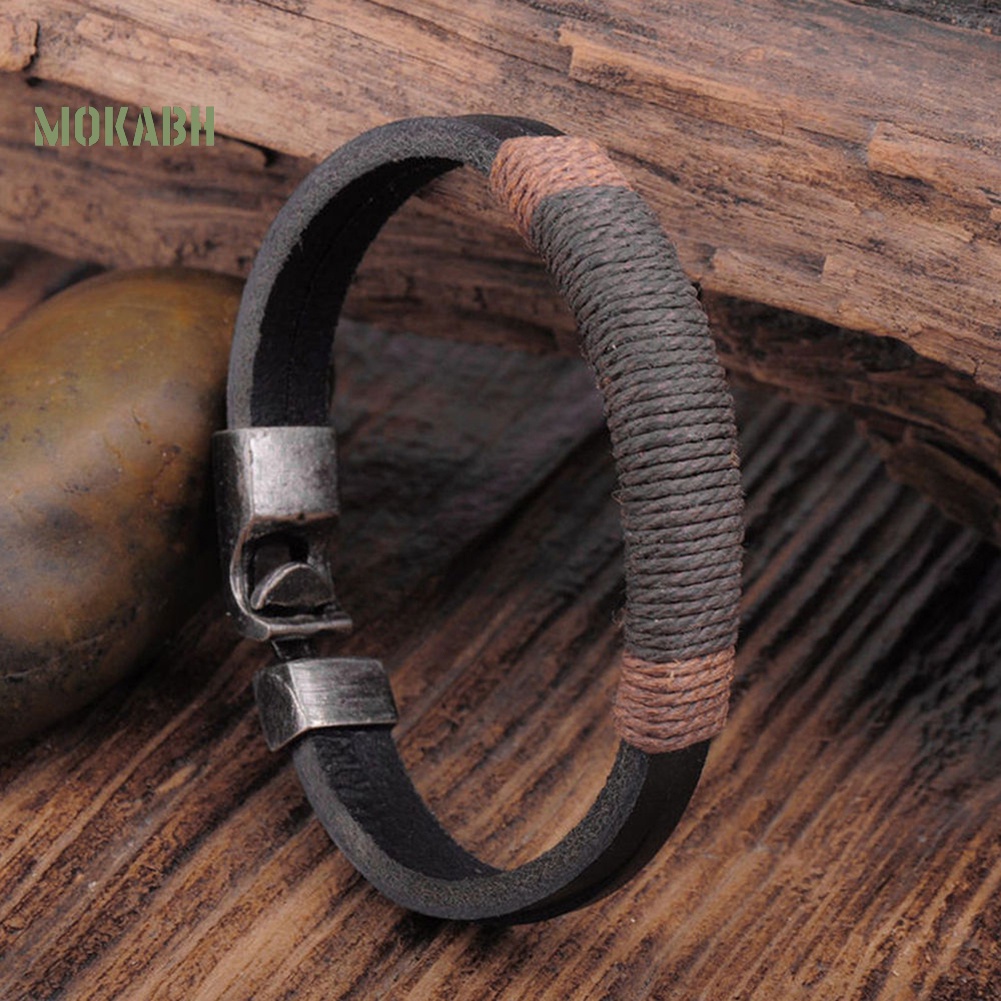 Vòng Tay Giả Da Bản Rộng Có Khóa Hợp Kim Phong Cách Vintage Cho Nam