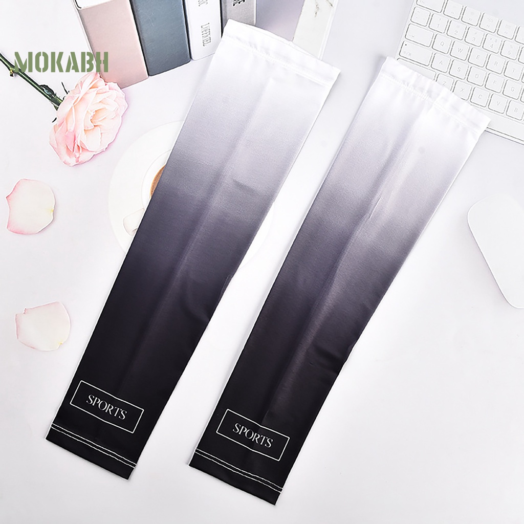 1 Cặp Găng Tay Chống Nắng Bằng Lụa Lạnh Co Giãn Thoáng Khí Màu Sắc Gradient Độc Đáo