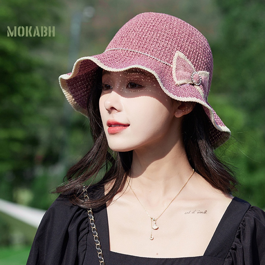 [Mok Abh] Mũ Vành Tròn Thoáng Khí Chống Nắng Có Thể Gấp Gọn Được Làm Thủ Công Cho Nữ