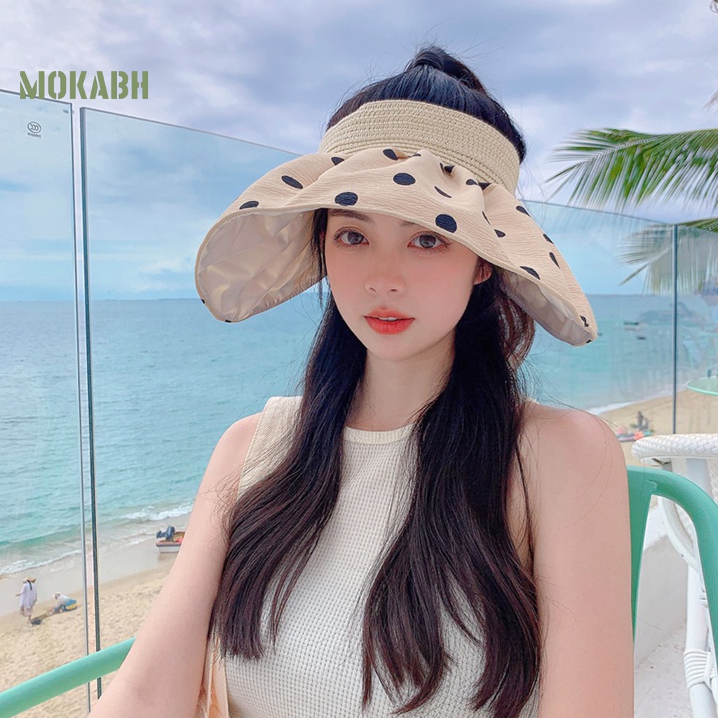 Nón Rộng Vành Thoáng Khí Chống Tia UV Họa Tiết Chấm Bi Thời Trang Mùa Hè Cho Nữ