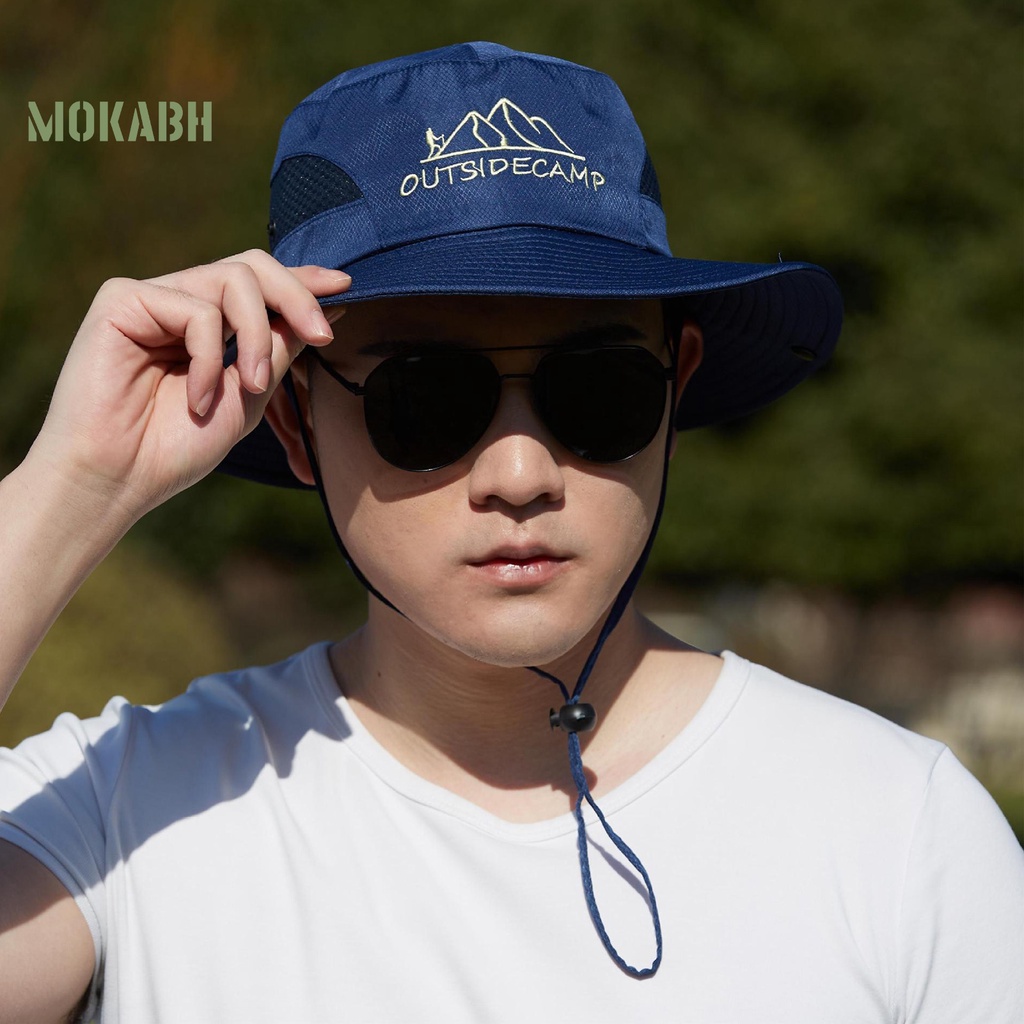 Nón Tai Bèo Phối Lưới Thoáng Khí Thêu Chữ Chống Gió Thời Trang Cho Nam