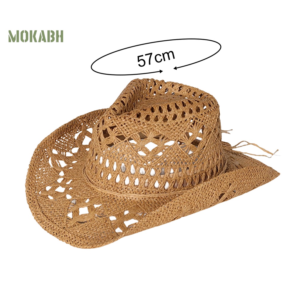 [Mok Abh] Mũ Rơm Cao Bồi Đi Biển Kiểu Cao Bồi Phương Tây Có Lỗ Thông Hơi Hình Tròn Có Thể Gậ