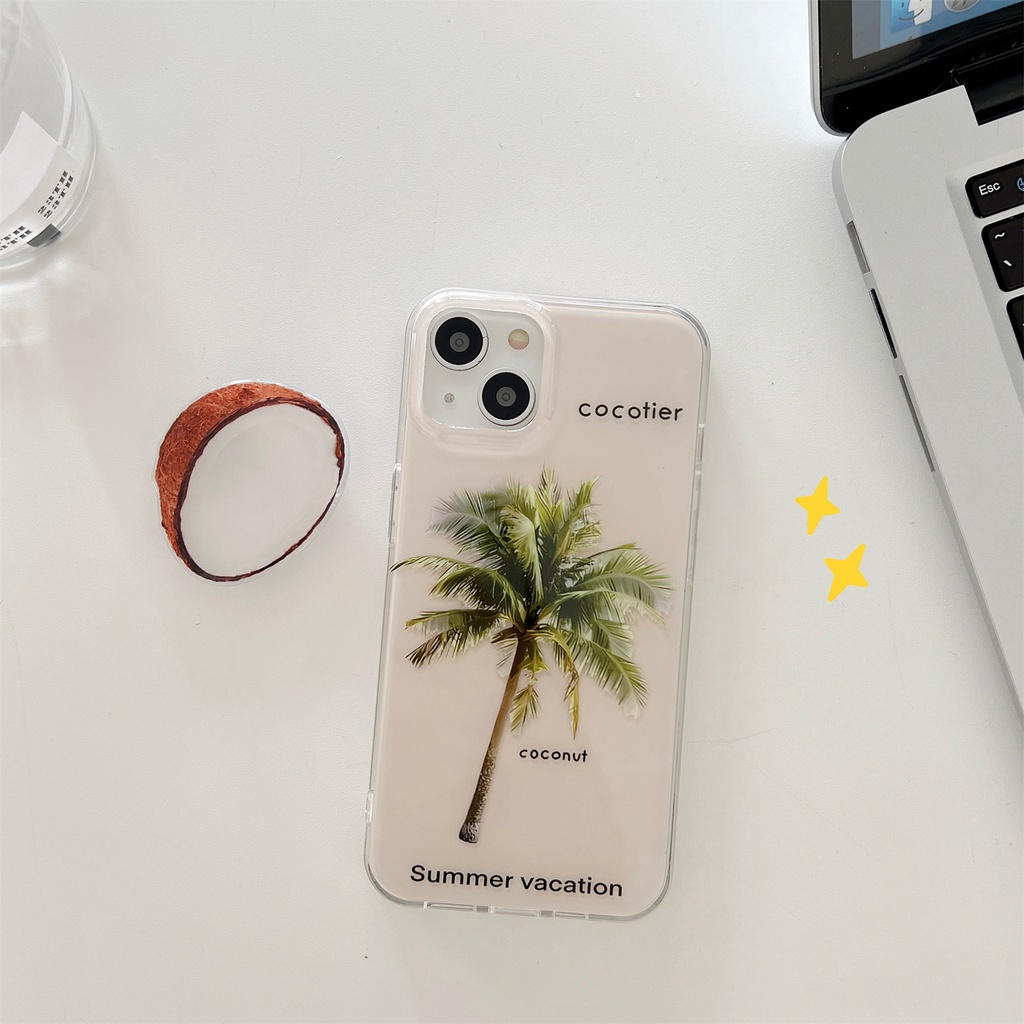Ốp Điện Thoại TPU Mềm Chống Sốc Hai Mặt Họa Tiết Cây Dừa Mùa Hè Cho iPhone 11 13 12 14 Pro Max