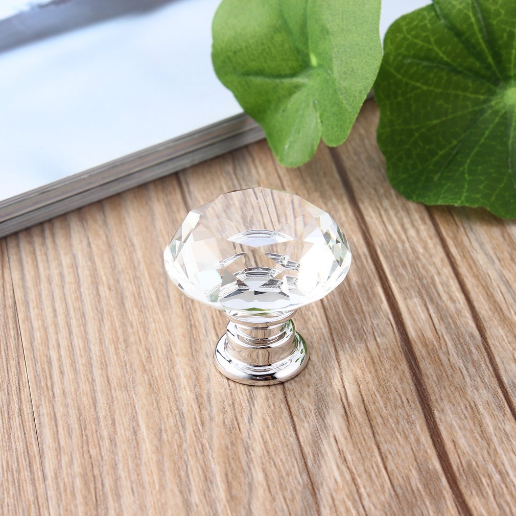 =Christmas=10Pcs 30mm Diamond Shape Crystal Glass Knob Cupboard Drawer Pull Handle New