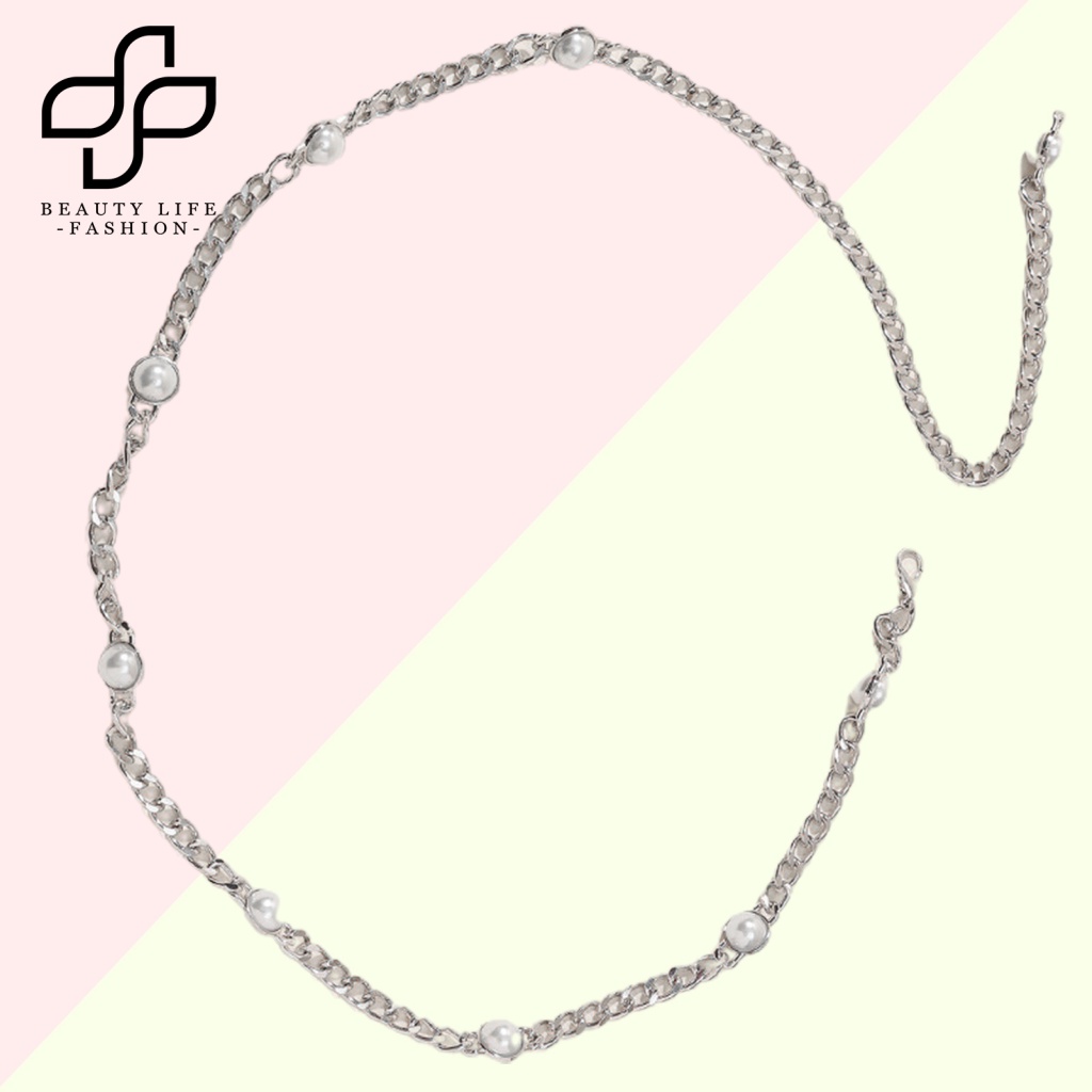 Dây Xích Đeo Thắt Lưng Mạ Bạc Đính Ngọc Trai Nhân Tạo Có Thể Điều Chỉnh Thời Trang Cho Nữ