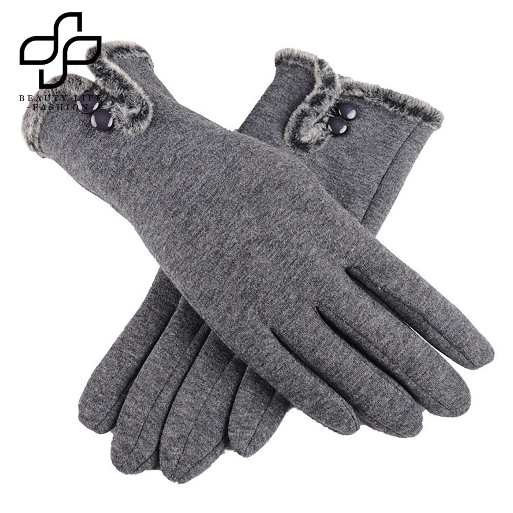 1 Đôi Găng Tay Lông Nhung Dày Hai Nút Giữ Ấm Cho Nữ