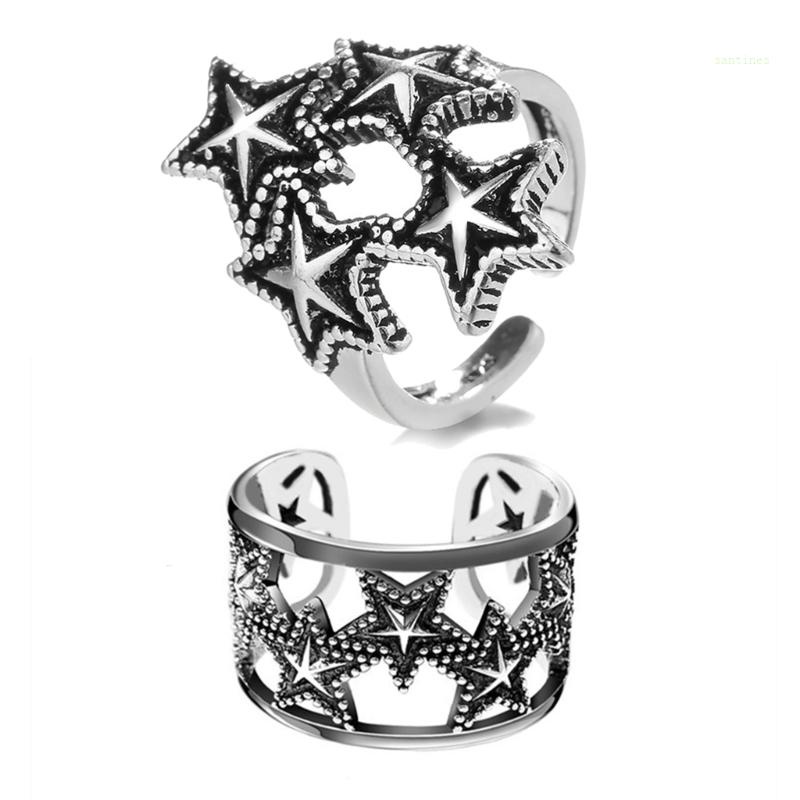 Set 2 Nhẫn Đính Hôn Hình Ngôi Sao Năm Cánh Phong Cách Punk