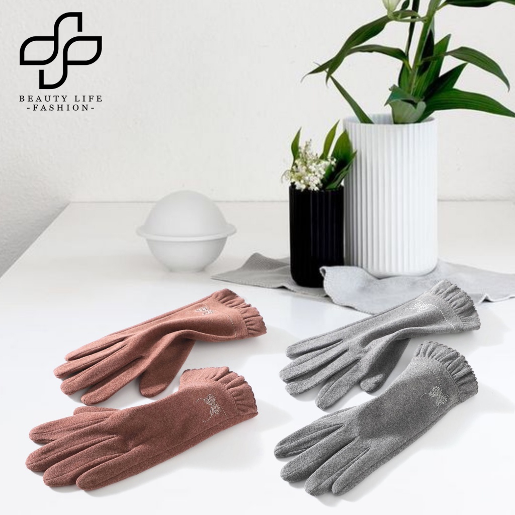 1 Đôi Găng Tay Chống Gió Chống Lạnh Dày Dặn Màu Trơn Có Thể Chạm Màn Hình Cảm Ứng Thời Trang Thu Đông Cho Nữ