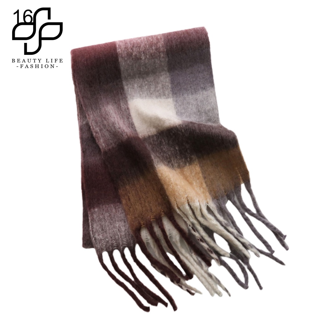 Khăn Choàng Giữ Ấm Mùa Đông Họa Tiết Sọc Caro Cỡ Lớn Cho Nữ