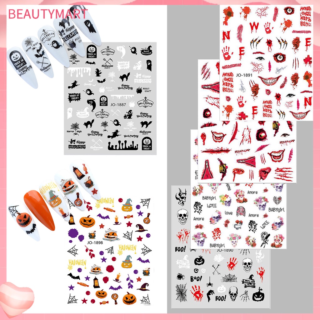 Nhãn Dán Móng Tay Tự Dính Họa Tiết Halloween Màu Sắc Tươi Sáng Siêu Mỏng Dễ Sử Dụng