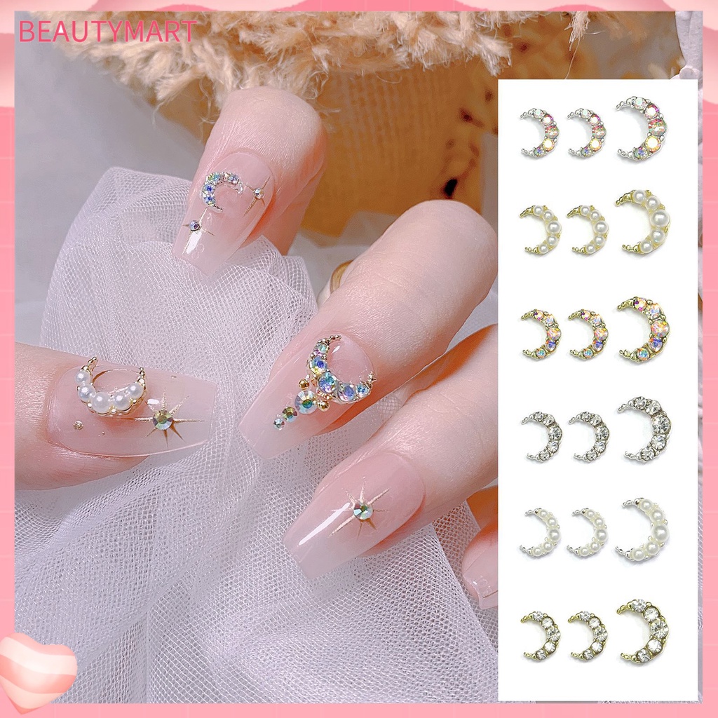 1 Hộp Phụ Kiện Trang Trí Móng Tay 3D DIY Hình Mặt Trăng Lấp Lánh Dễ Thương Cho Nữ