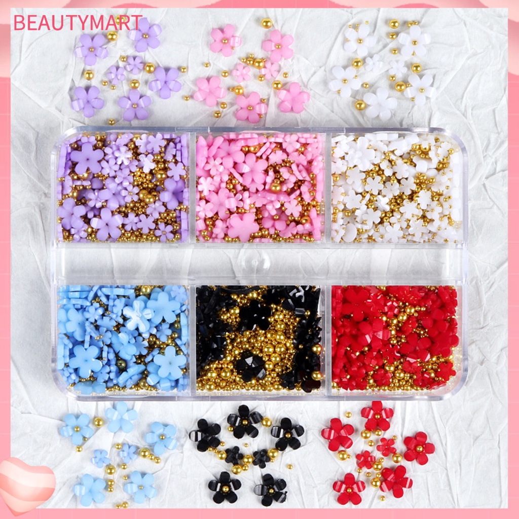 Hộp 6 Ngăn Đựng Hoa Trang Trí Móng Tay Nghệ Thuật Bằng Nhựa Resin Nhỏ Gọn Sành Điệu