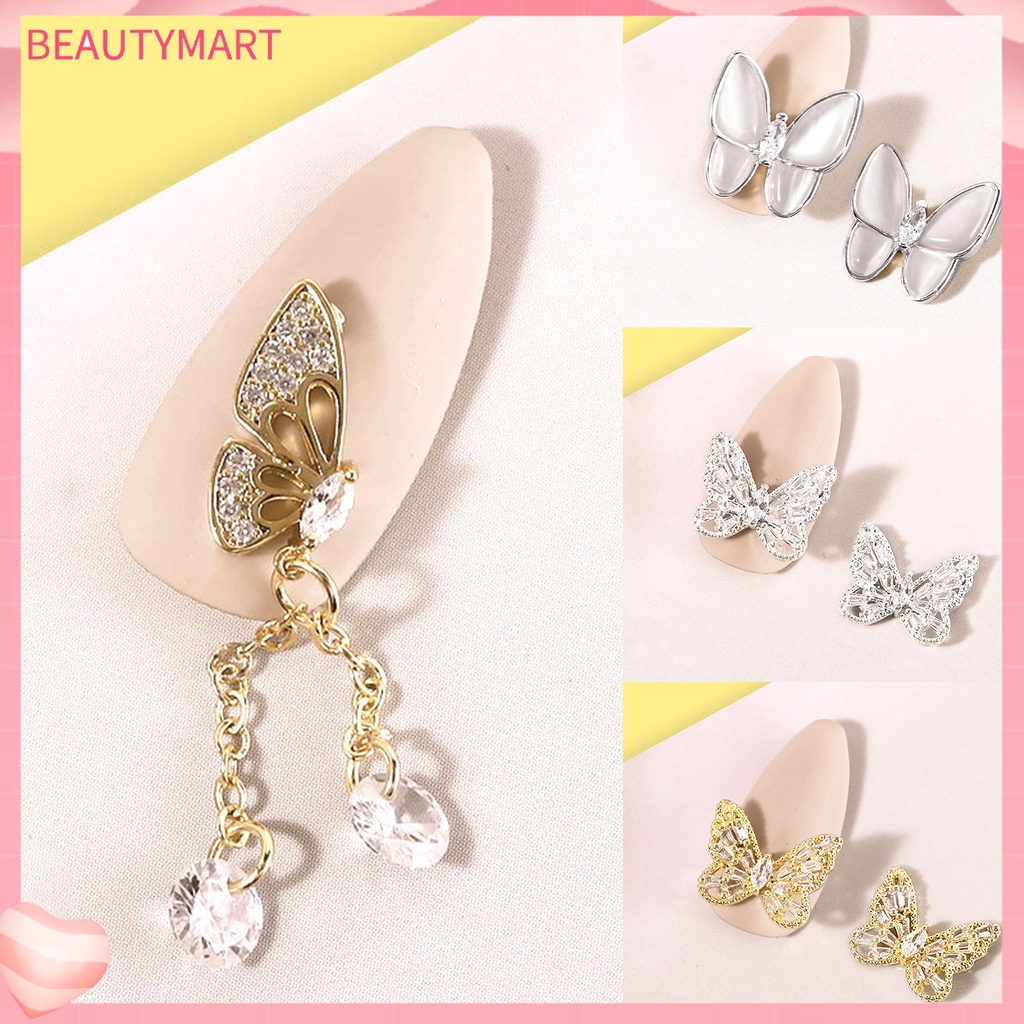 Set 2 Phụ Kiện Trang Trí Móng Tay Hình Bướm Mini Đính Đá DIY
