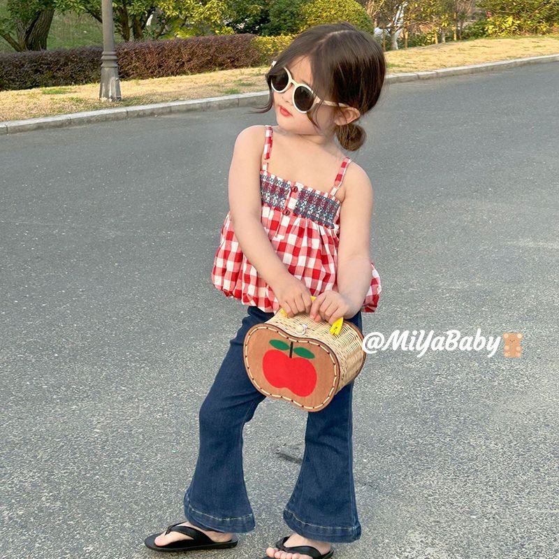 Miyababy Bộ vest bé gái bộ đồ mùa hè trẻ em vest kẻ sọc + quần jeans thời trang hàn quốc