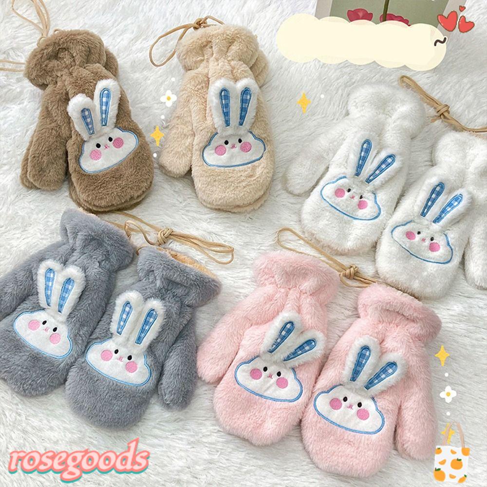 1 Đôi Găng Tay Giữ Ấm Mùa Đông Thêu Hình Thỏ Dễ Thương