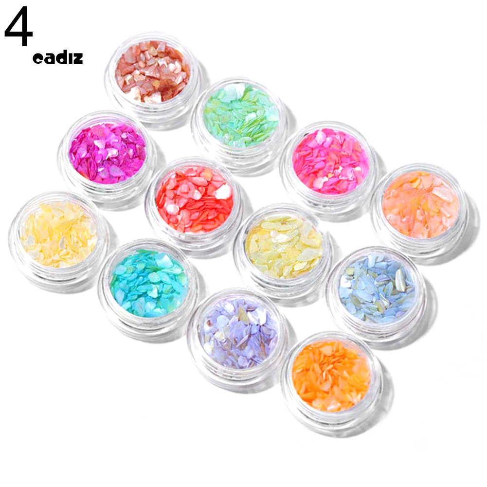 Set 12 Phụ Kiện Trang Trí Móng Tay Hình Vỏ Sò Đính Kim Sa Lấp Lánh