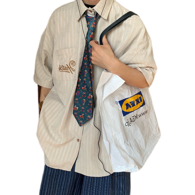 Áo Sơ Mi Ngắn Tay Kẻ Sọc Dọc Phong Cách Hong Kong Cổ Điển Thời Trang Mùa Hè C2 Homemade /