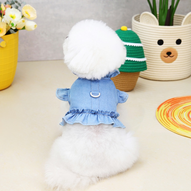 Đầm Jean Cotton Trang Phục Mùa Hè Dễ Thương Có Dây Xích Và Vòng Đeo Cho Chó Mèo Size Xl