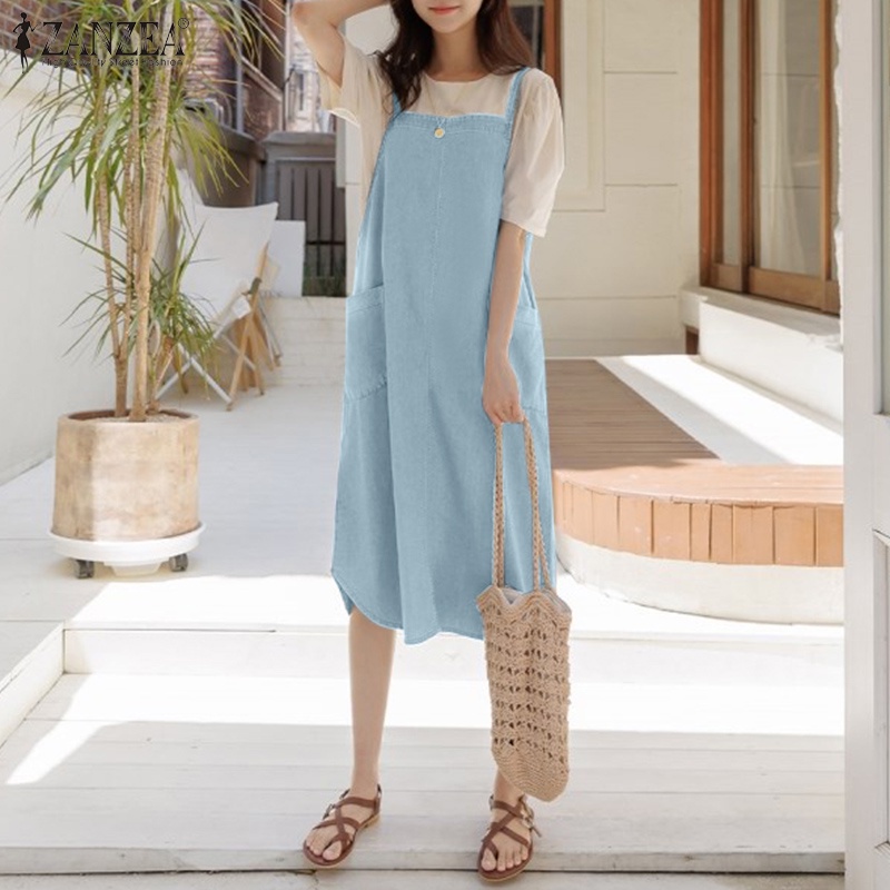 Zanzea Đầm Nữ Cộc Tay Cổ Vuông Thời Trang Hàn