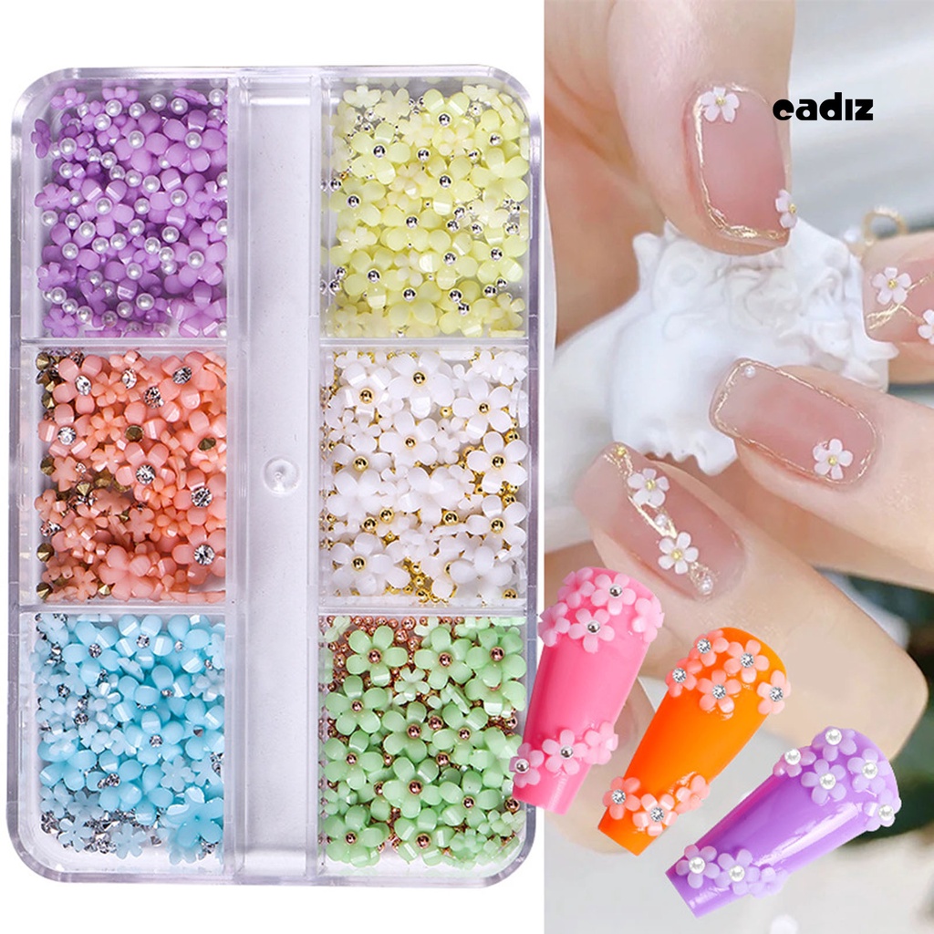 1 Hộp 6 Ngăn Đựng Hạt Ngọc Trai / Hoa Bằng Nhựa Dùng Trang Trí Móng Tay Nghệ Thuật DIY