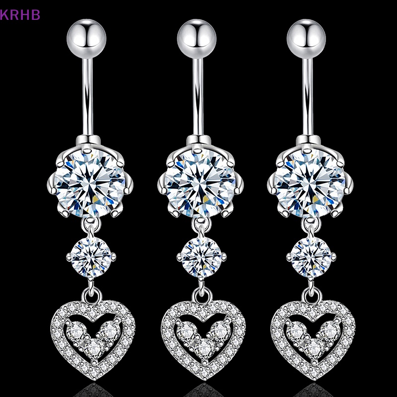 Khuyên Rốn Thép Không Rỉ Đính Đá Zircon Hình Trái Tim Quyến Rũ Mới
