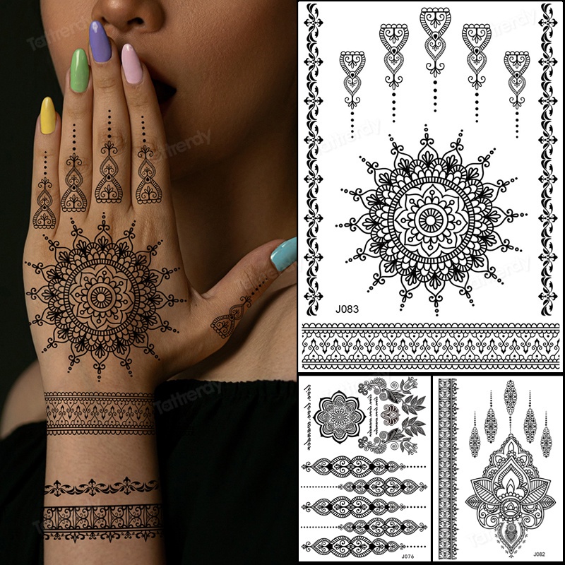 Hình Xăm Dán Tạm Thời Henna Màu Đen Chống Thấm Nước