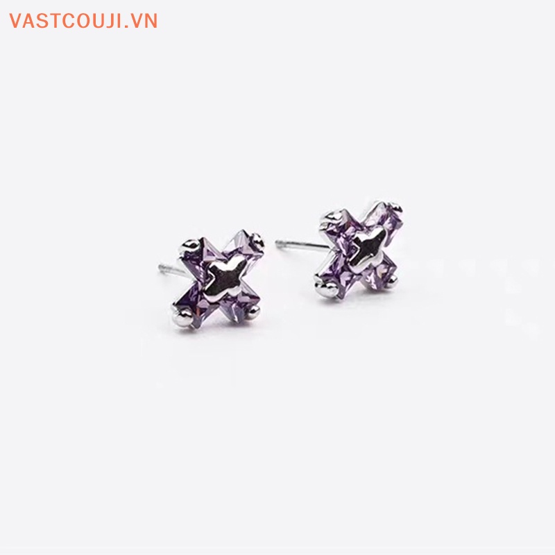 Đôi Bông Tai Chữ Thập Đính Đá Zircon Thời Trang Cho Nữ