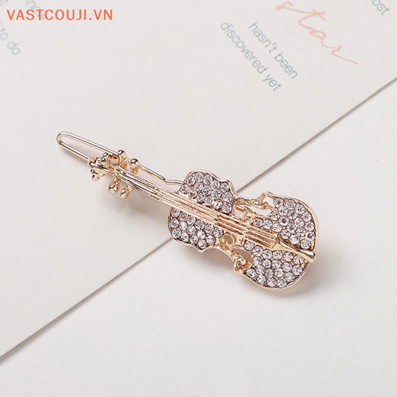 Kẹp Tóc Kim Loại Đính Đá Hình Đàn Violin Thời Trang