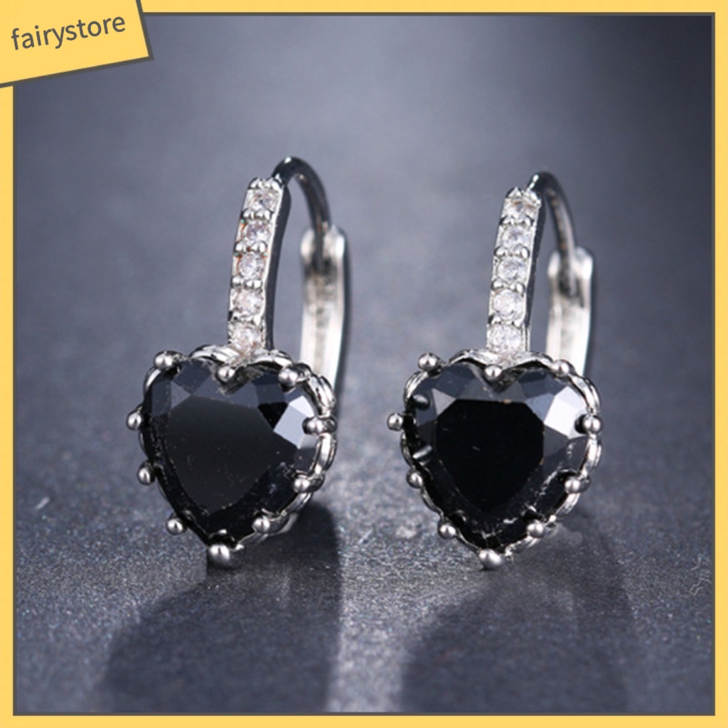 1 Đôi Bông Tai Tròn Đính Đá Zircon Hình Trái Tim Sang Trọng