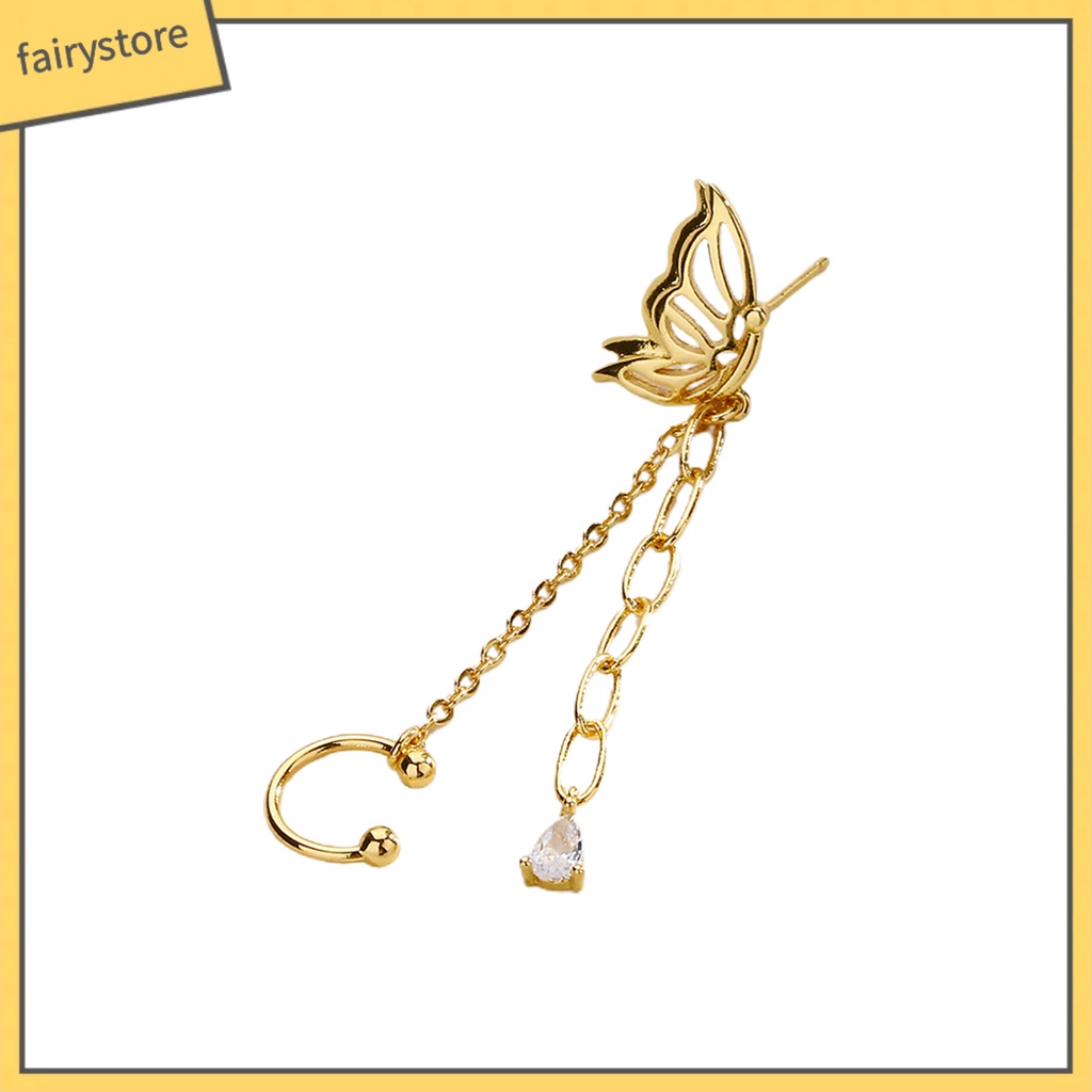 1 Khuyên Tai Dáng Dài Không Đối Xứng Đính Đá Phong Cách Hàn Quốc