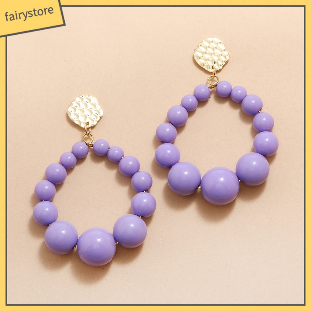 [FRO] 1 Đôi Bông Tai Hạt Nhựa Tròn Nhiều Màu Sắc Tươi Tắn Mặc Hàng Ngày Cho Nữ