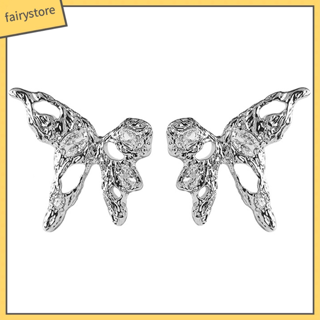 1 Đôi Bông Tai Hình Bướm Rỗng Bằng Kim Loại Đính Đá