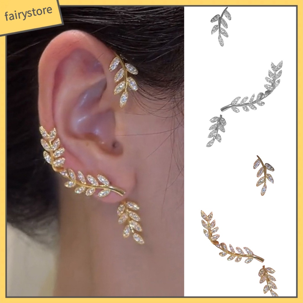 1 Khuyên Kẹp Vành Tai Hình Lá Đính Đá Zircon Tinh Xảo