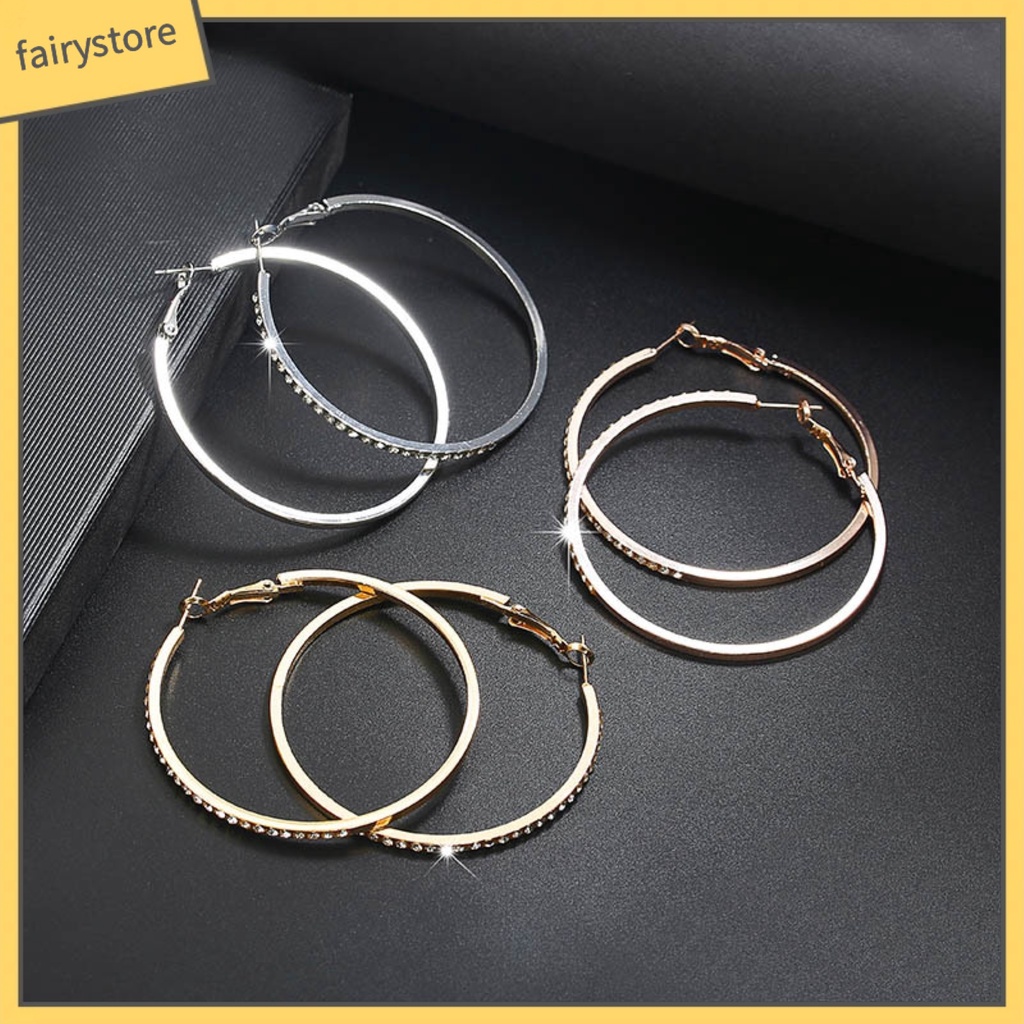 [FRO] Bông Tai Dạng Vòng Tròn Lớn Đính Đá Tinh Xảo Trang Trí Công Sở Tinh Tế Dành Cho Nữ