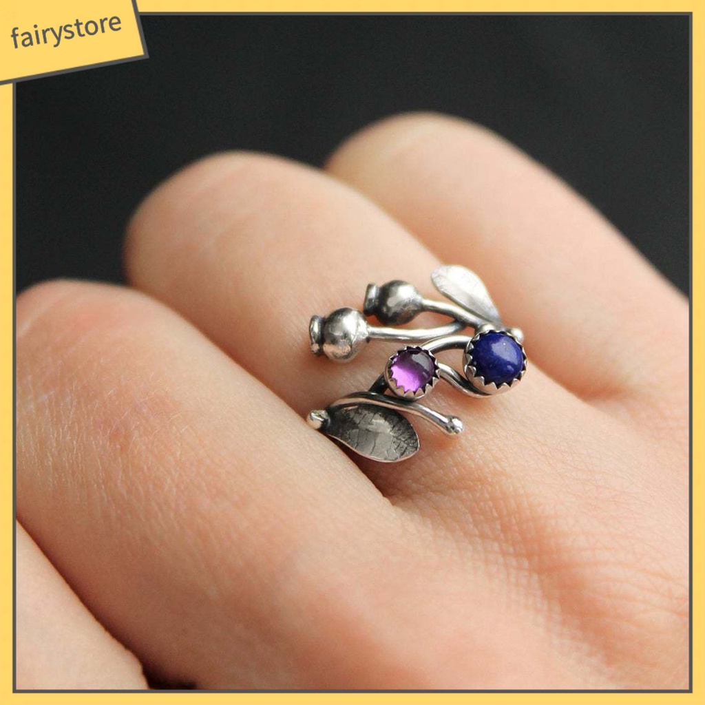 [FRO] Set Vòng cổ + Bông Tai + Nhẫn Hình Nhánh Cây Đính Đá Nhiều Màu Phong