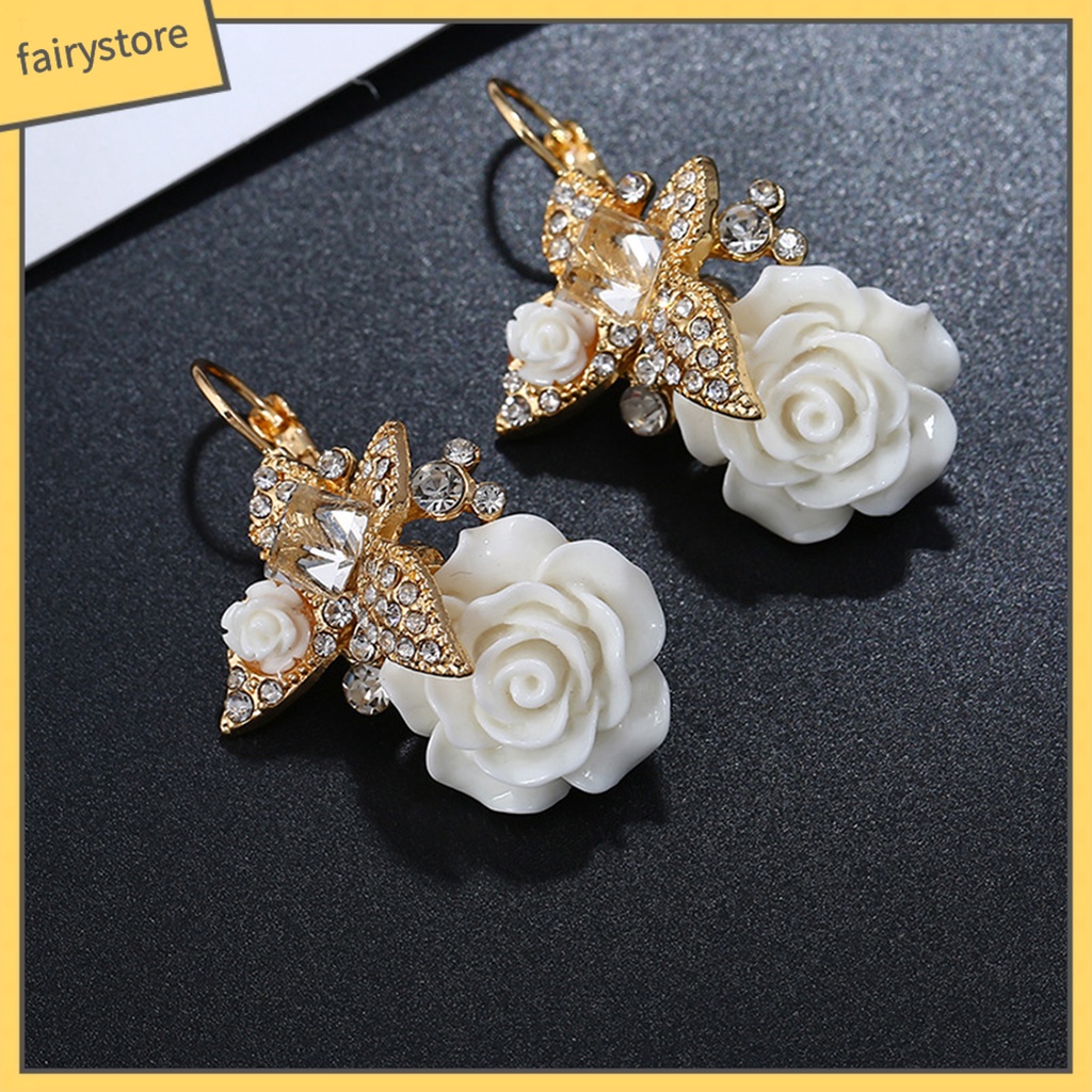 1 Đôi Bông Tai Hình Hoa Đính Đá Phong Cách Vintage Dành Cho Nữ