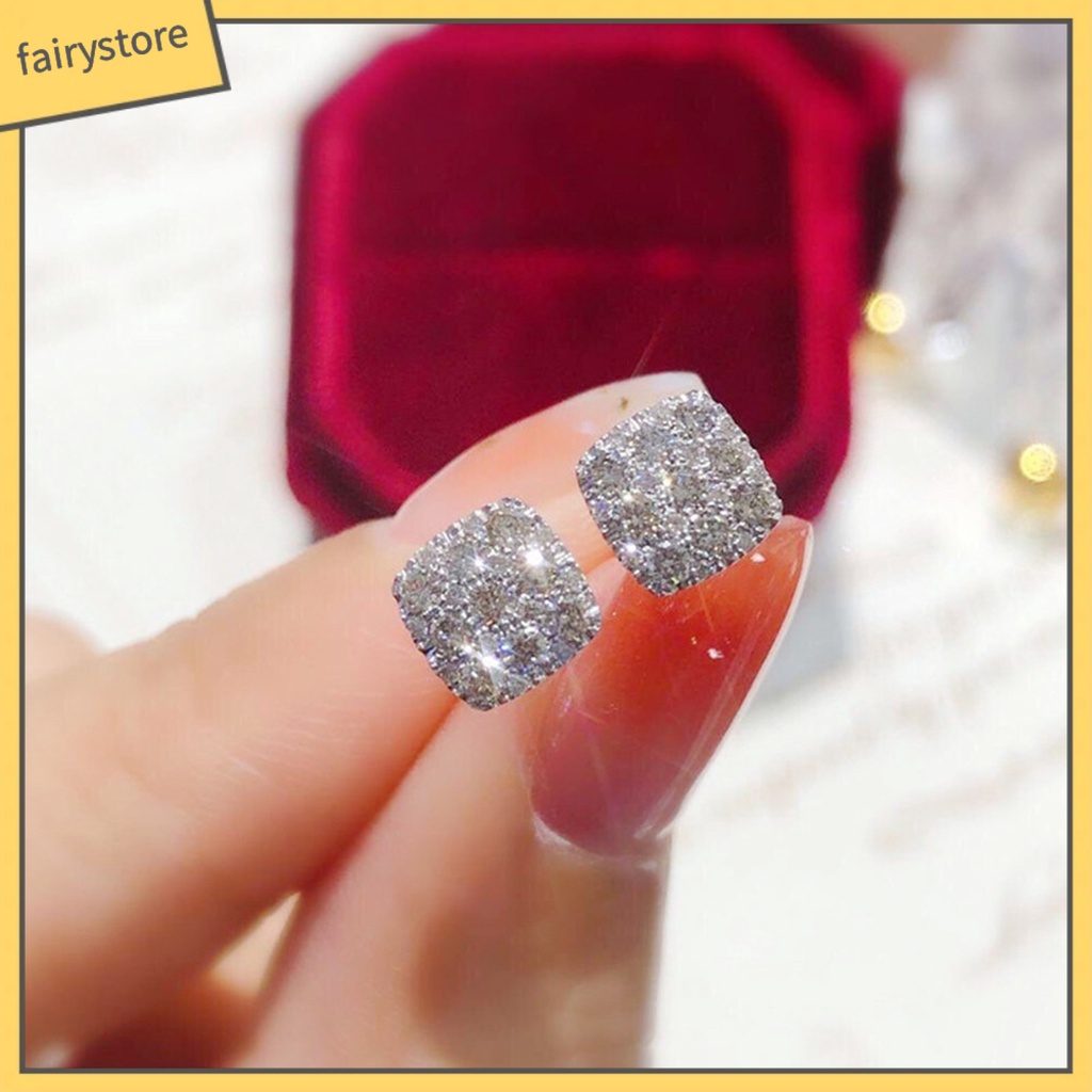 1 Cặp Bông Tai Đính Đá Bằng Đồng Thiết Kế Tối Giản Thời Trang Cho Nữ