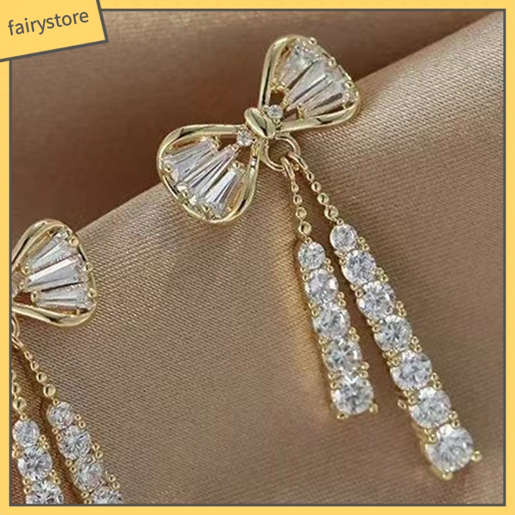 1 Đôi Bông Tai Hình Nơ Đính Đá Sang Trọng