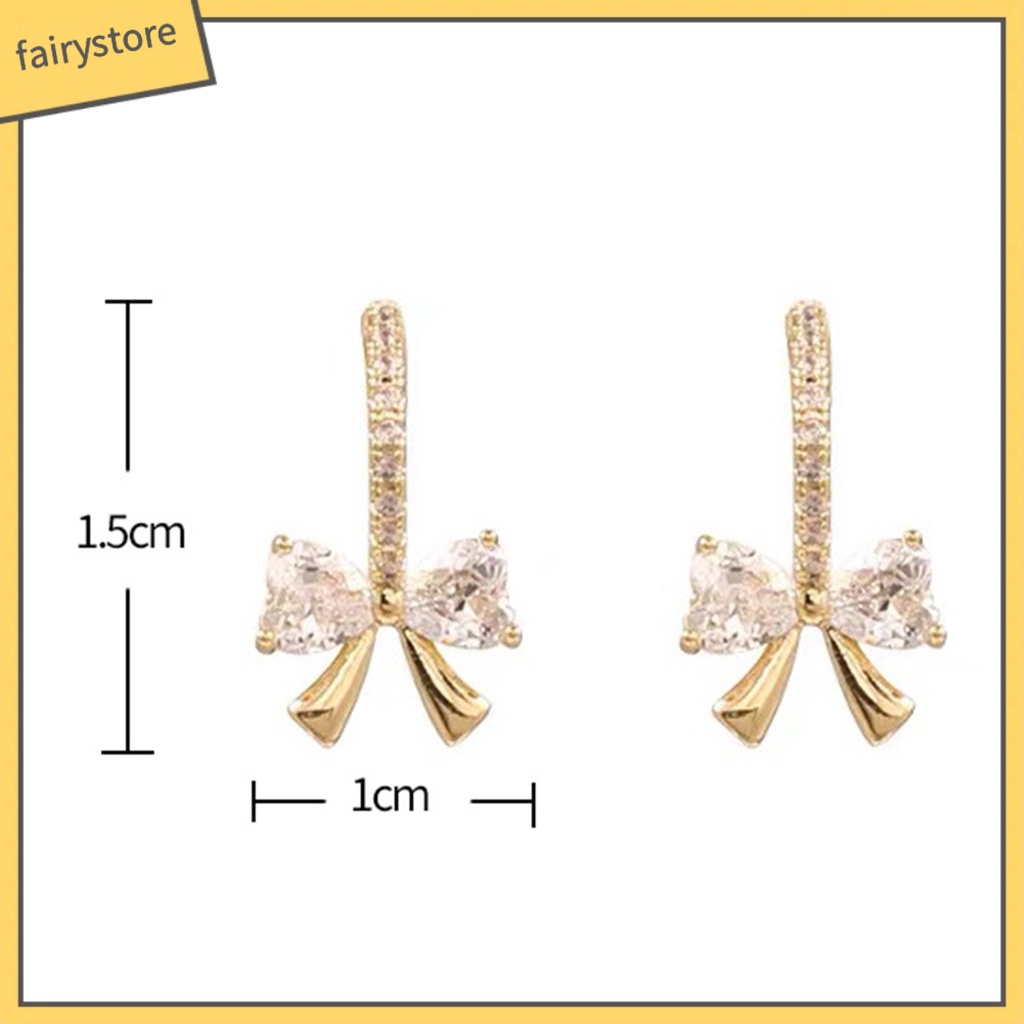 1 Đôi Bông Tai Hình Nơ Đính Đá Zircon Phong Cách Hàn Quốc Dành Cho Nữ