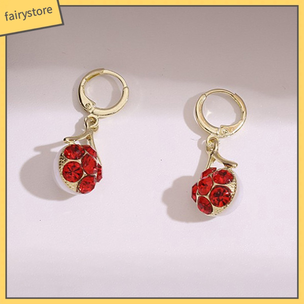 Bông Tai Đính Đá Hình Giọt Nước Màu Đỏ Phong Cách Hàn Quốc Dành Cho Nữ