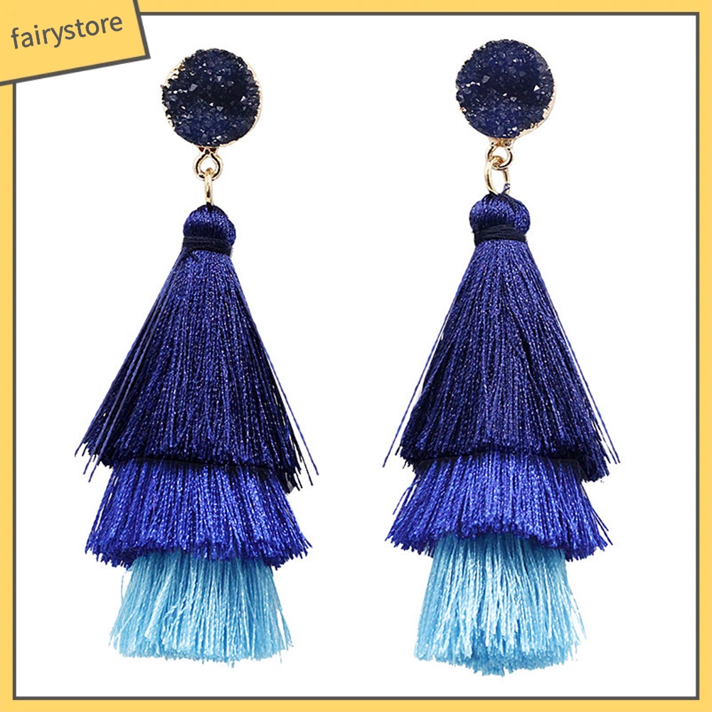 Bông Tai Chuỗi Dài Tua Rua Nhiều Lớp Phong Cách Bohemian Cho Nữ