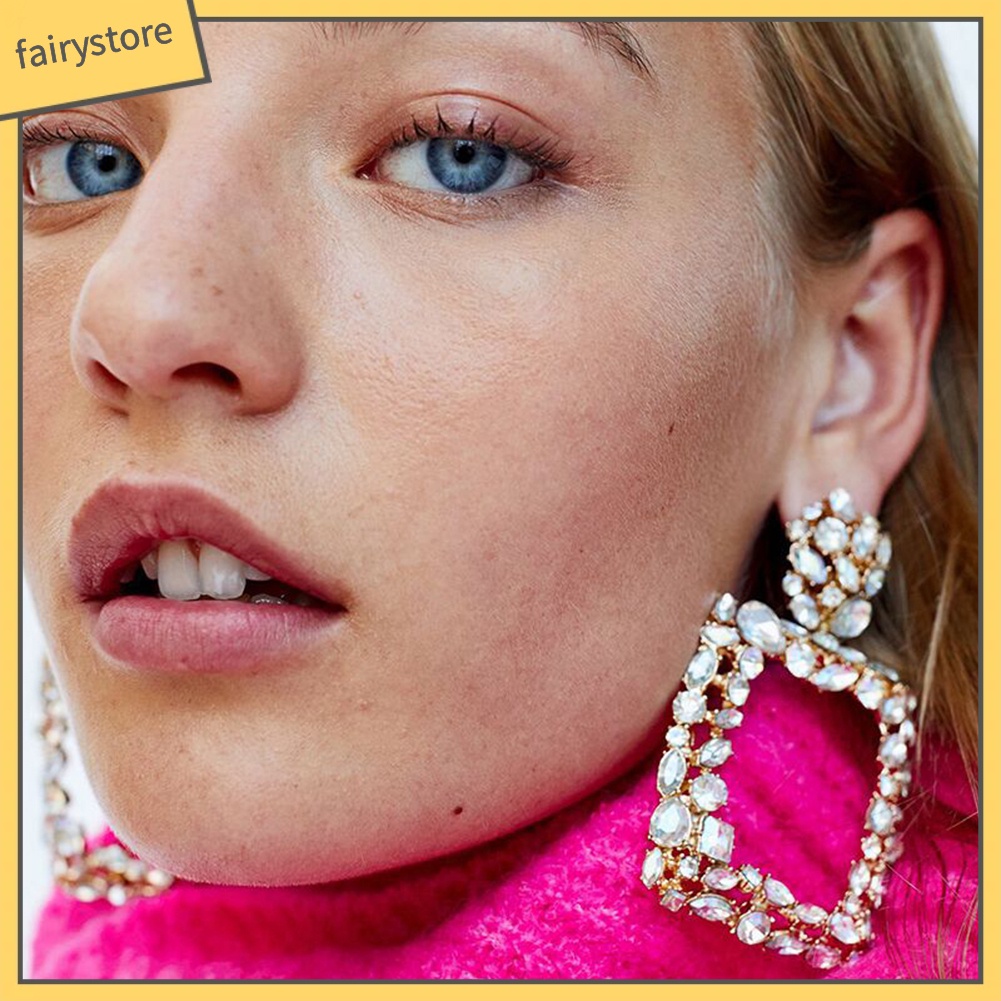 Bông Tai Dáng Dài Hình Vuông Đính Đá Phong Cách Boho Thời Trang Cho Nữ