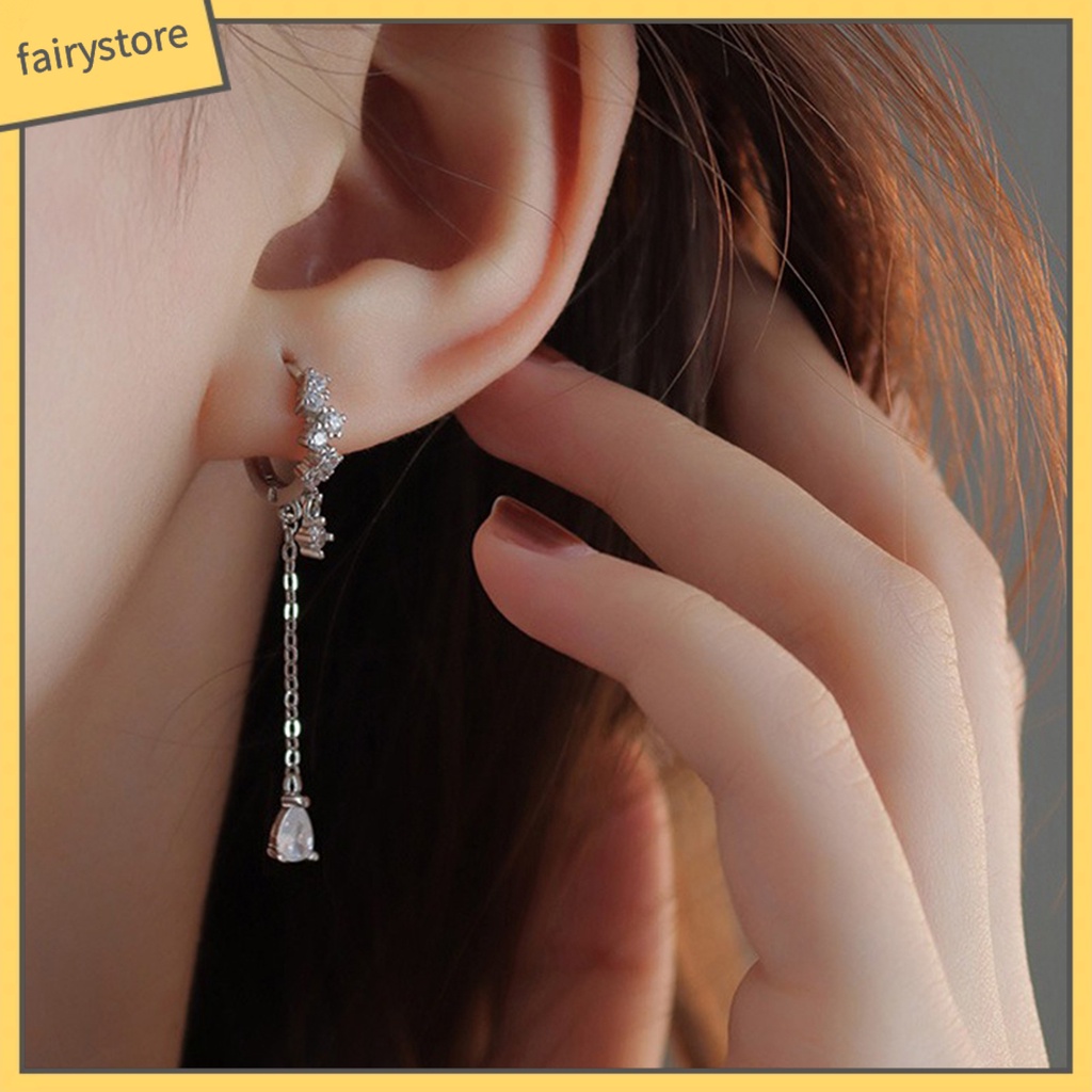 1 Bông Tai Hình Giọt Nước Đính Đá Zircon Thời Trang