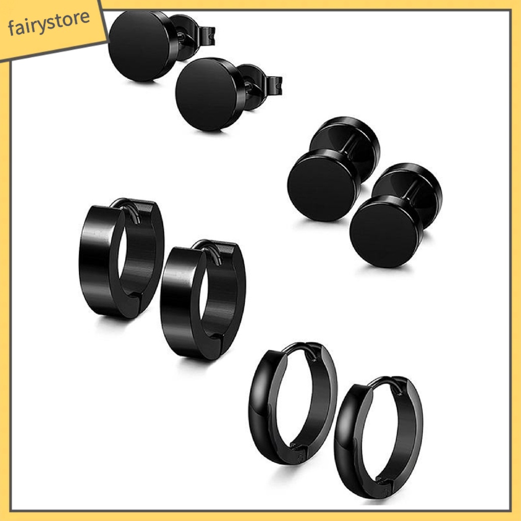 Set 4 Đôi Bông Tai Hình Quả Tạ Bằng Thép Không Gỉ Dành Cho Nam