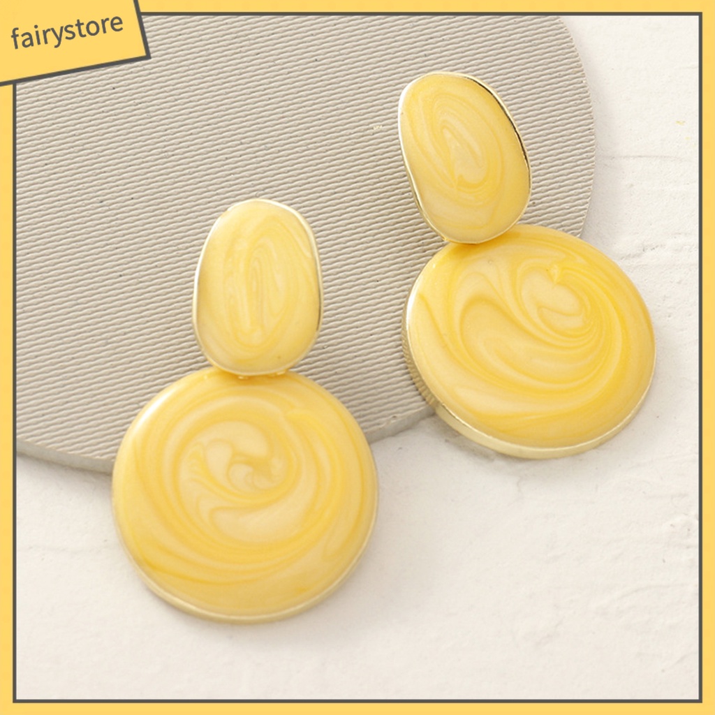 Bông Tai Hợp Kim Dáng Dài Hình Oval Màu Kẹo Ngọt Thời Trang Dự Tiệc