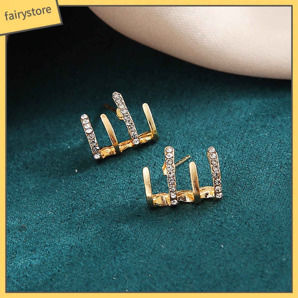 1 Đôi Bông Tai 4 Móng Vuốt Đính Đá Lấp Lánh Phong Cách Hàn Quốc Dành Cho Nữ